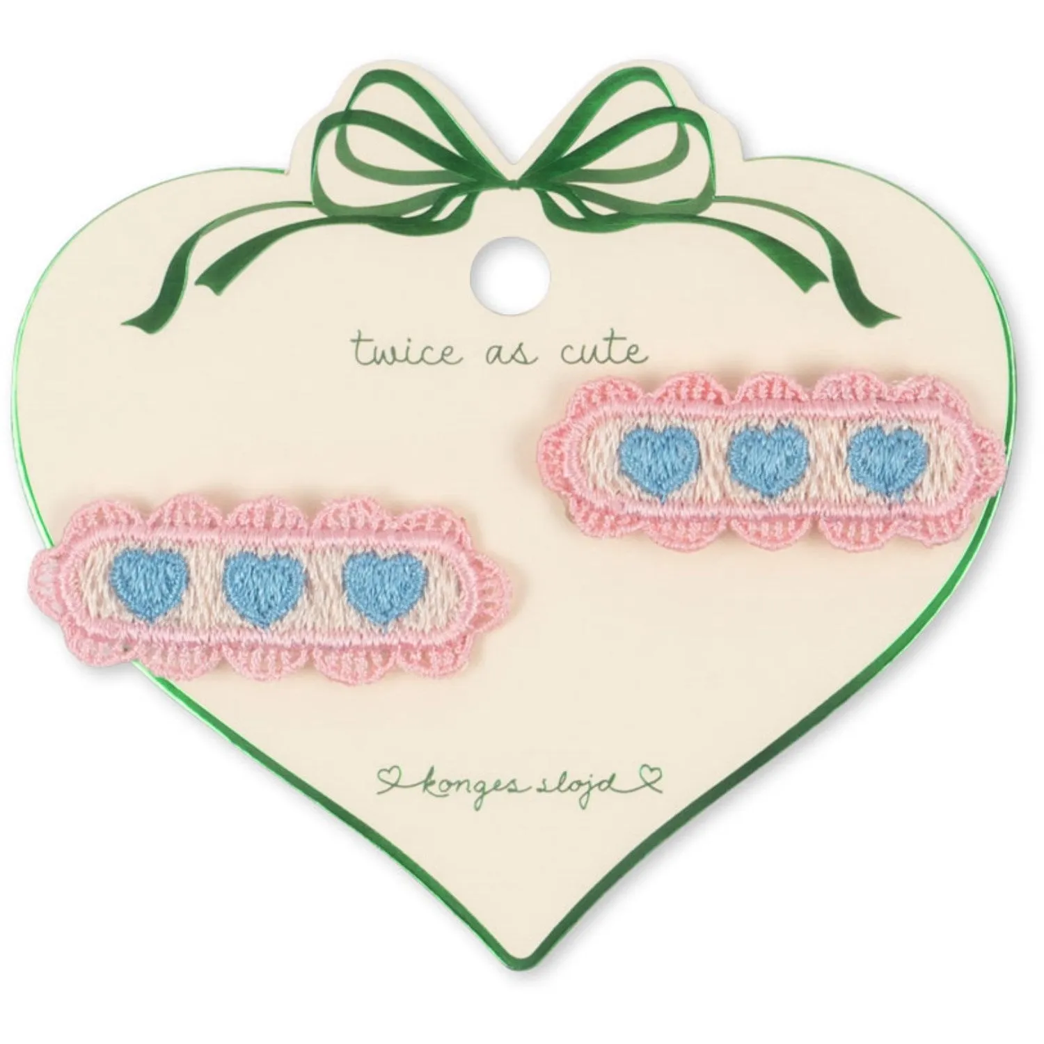 Konges Sljd Buttercream 2 Pack Heart Embroidery Hair Clip