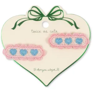 Konges Sljd Buttercream 2 Pack Heart Embroidery Hair Clip