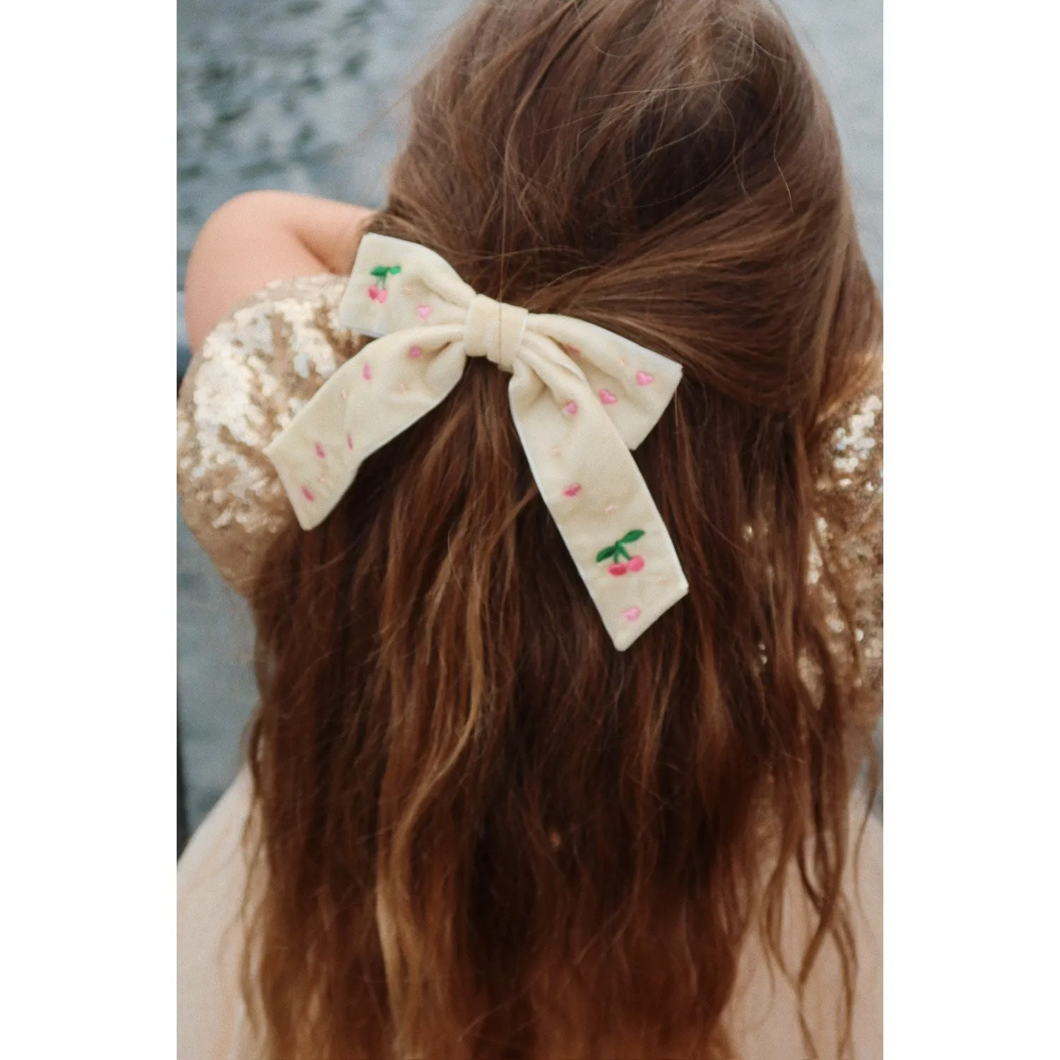 Konges Sljd Pearled Ivory Velvet Bow Pearly Hair Clip