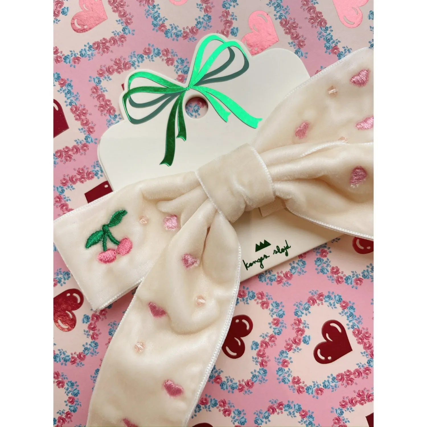Konges Sljd Pearled Ivory Velvet Bow Pearly Hair Clip
