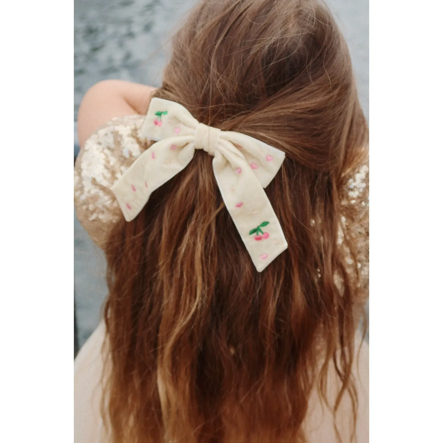Konges Sljd Pearled Ivory Velvet Bow Pearly Hair Clip