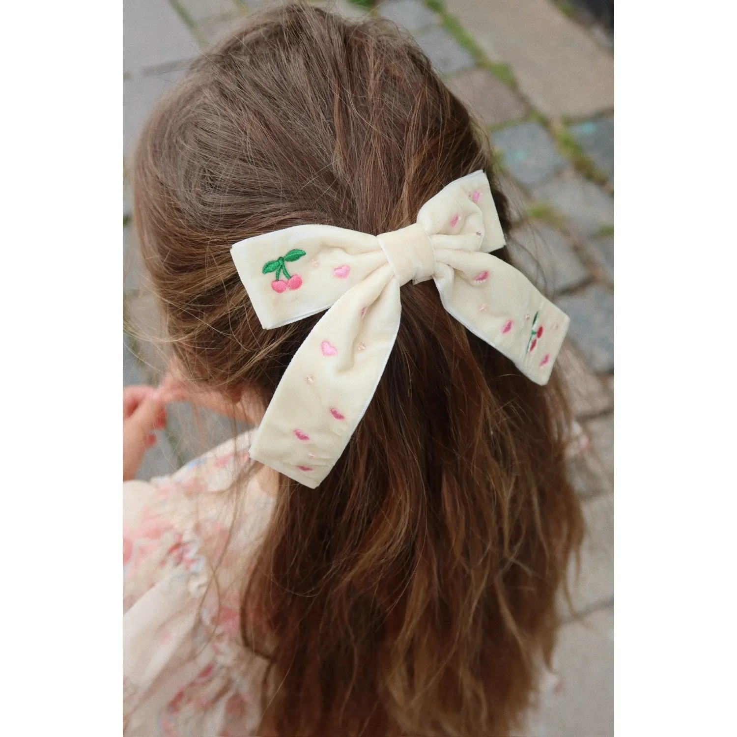 Konges Sljd Pearled Ivory Velvet Bow Pearly Hair Clip