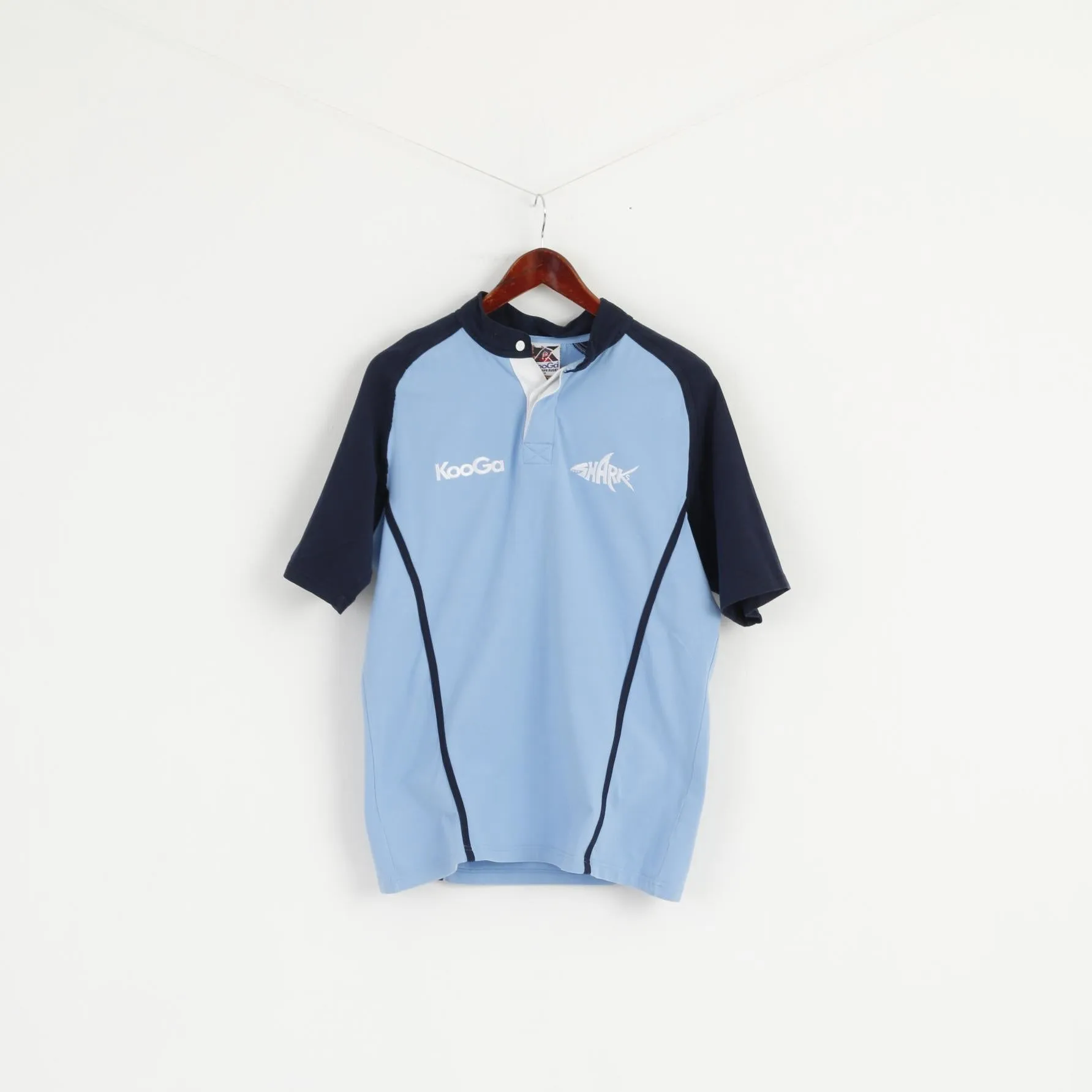 KooGa Men M Shirt Blue Made For Rugby Sharks #14 Cotton Short Sleeve Stretch Top