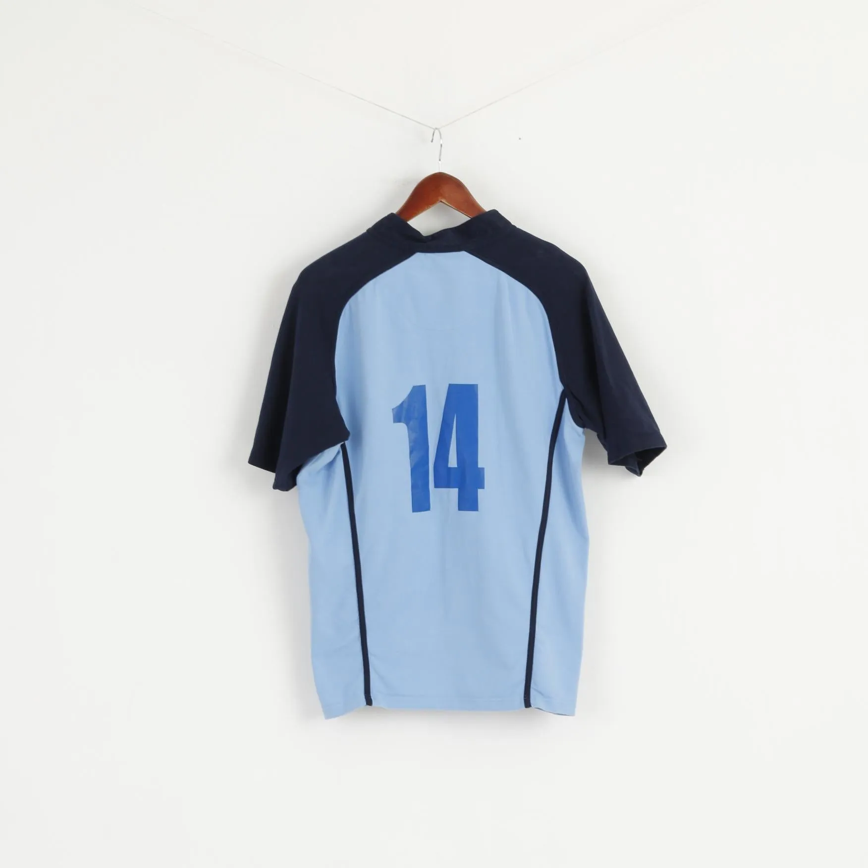 KooGa Men M Shirt Blue Made For Rugby Sharks #14 Cotton Short Sleeve Stretch Top