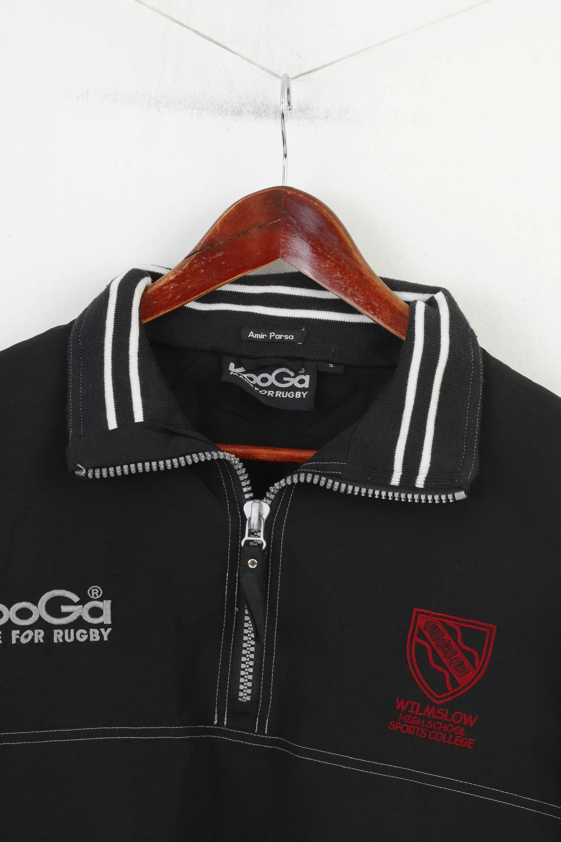 KOOGA Men S Jacket Black Pullover Nylon Wilmslow High School Rugby Vintage Zip Neck Top