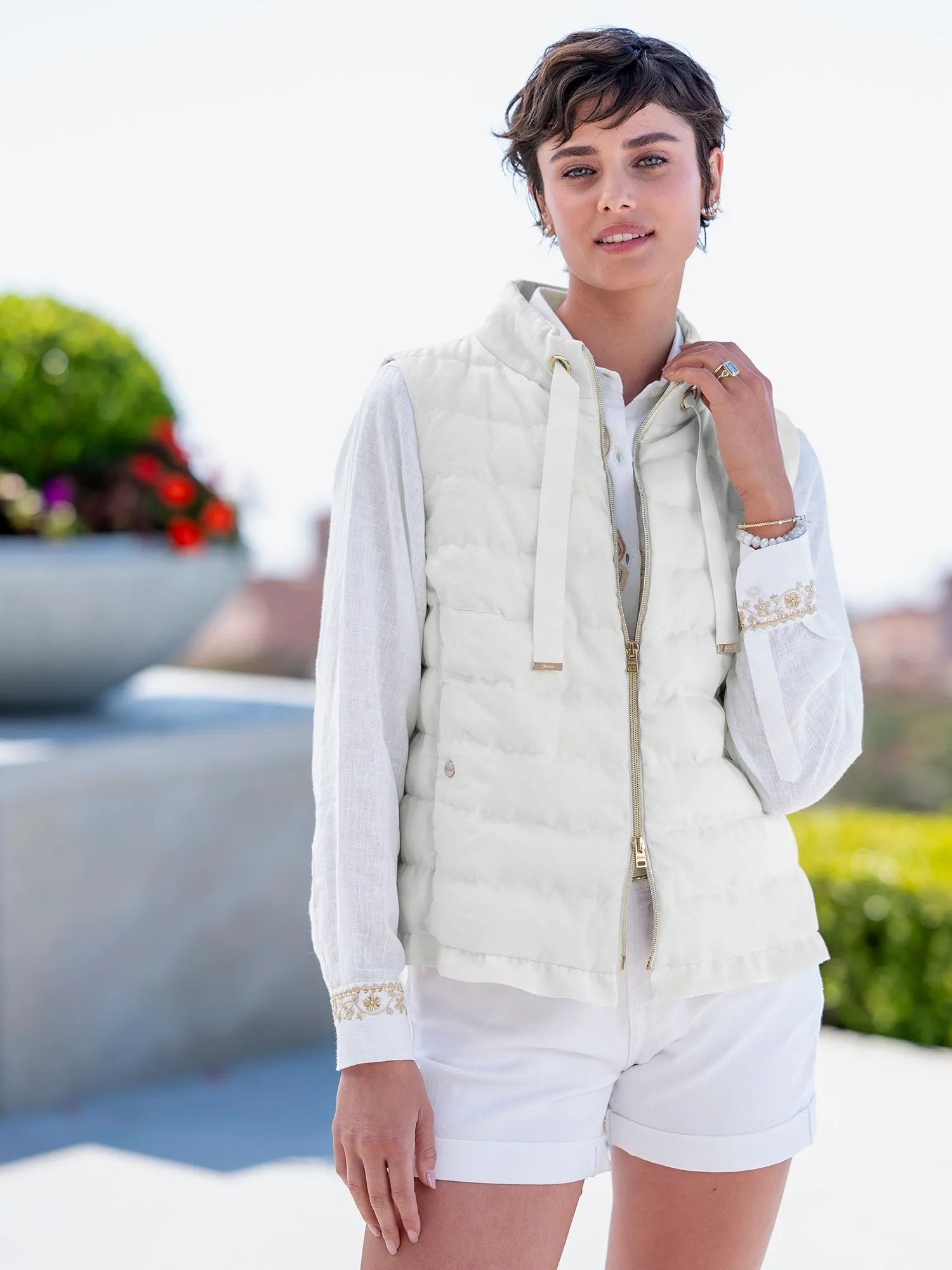 Krista Linen Ruffle Down Vest