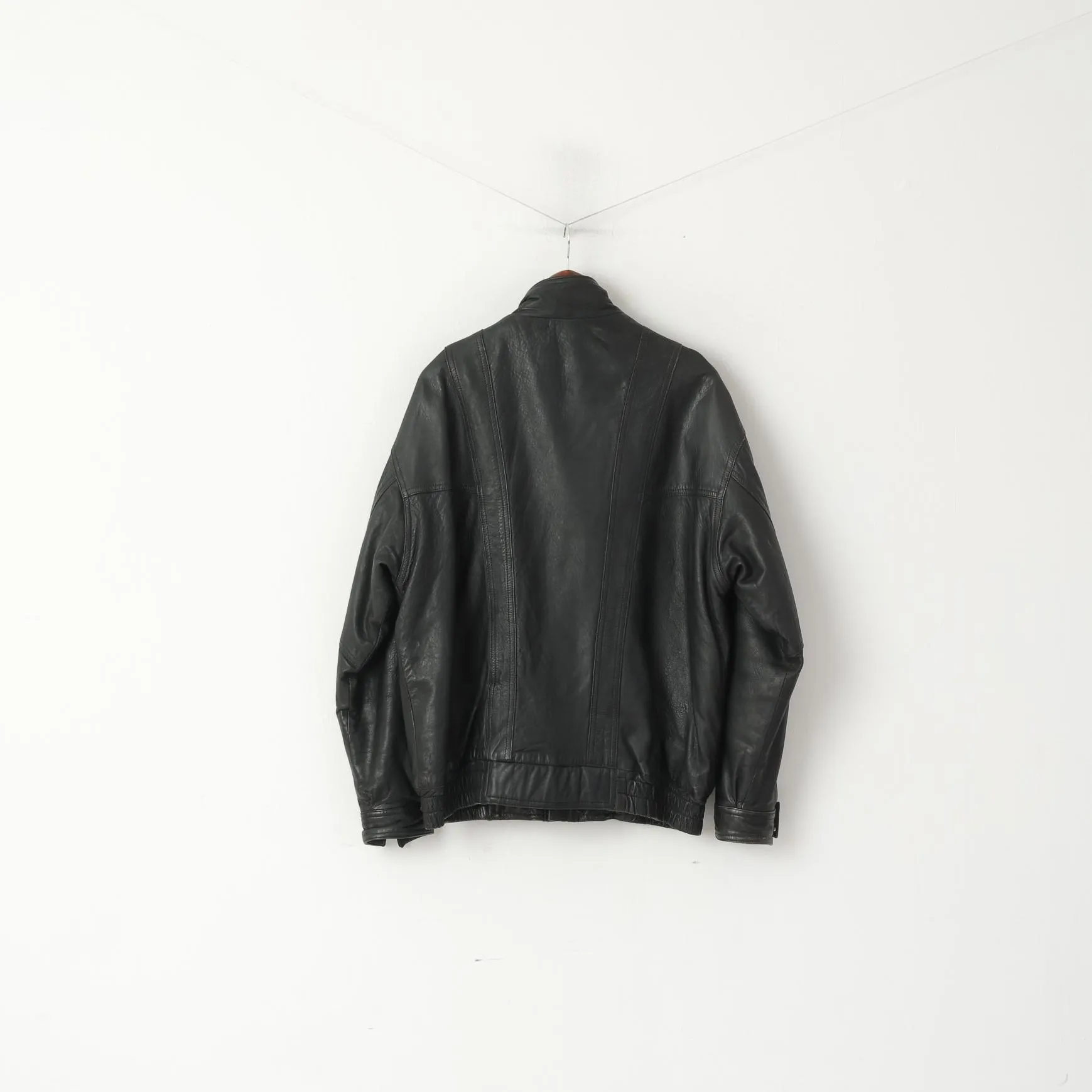 Kuang Huei Men L Jacket Black Leather Airways Airplane Flying Vintage Aero Zip Up Top
