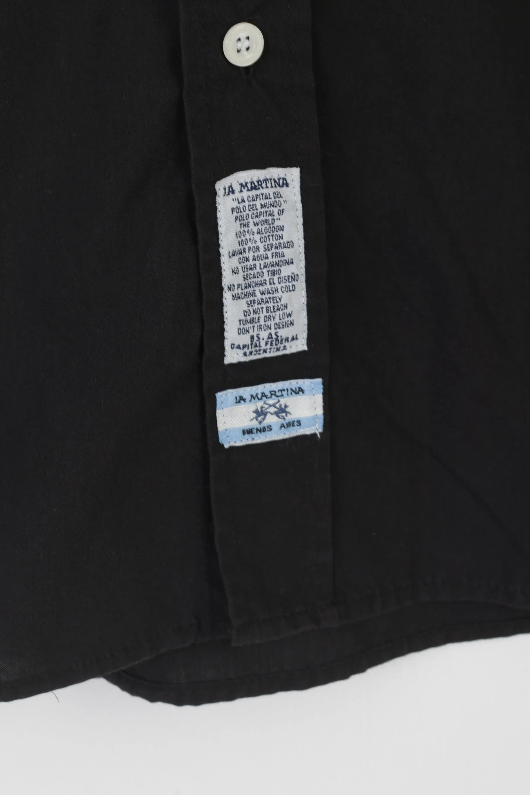 La Martina Men L (M) Casual Shirt Black Cotton Short Sleeve Buenos Aires Top