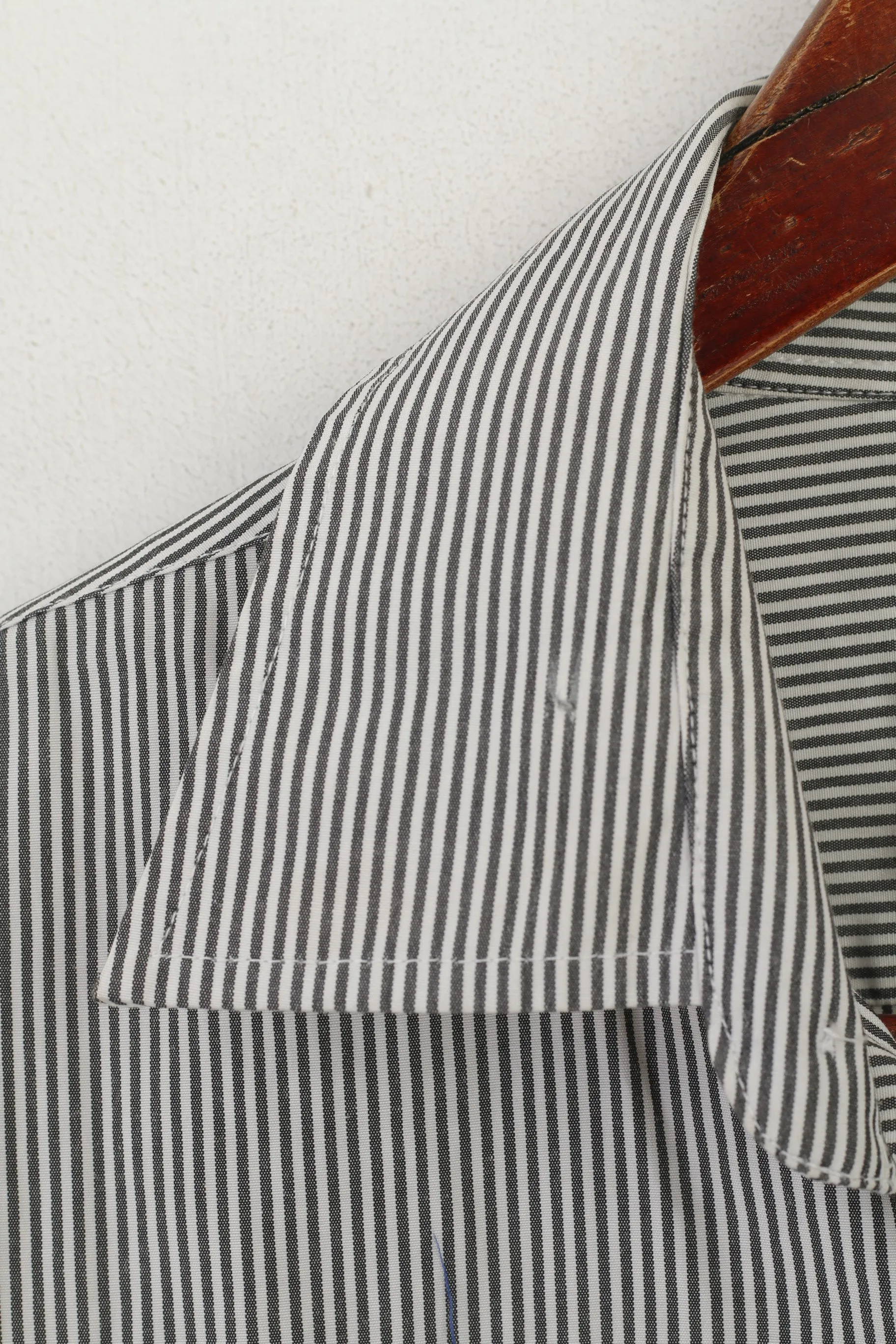 La Martina Men L (M) Casual Shirt Grey Striped Cotton Polo Buenos Aires Long Sleeve Top