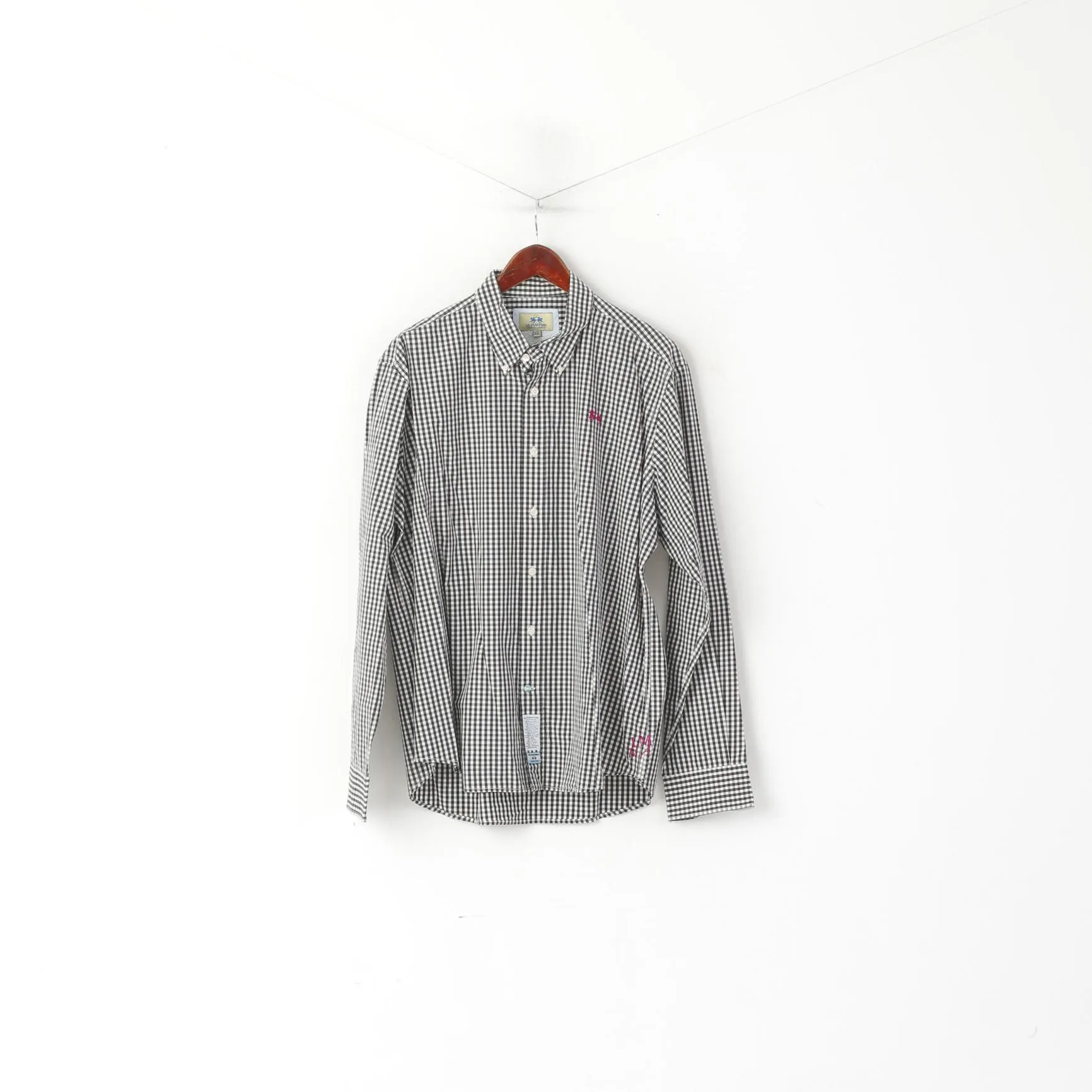 La Martina Men XXL Casual Shirt Black & White Cotton Check Long Sleeve Top