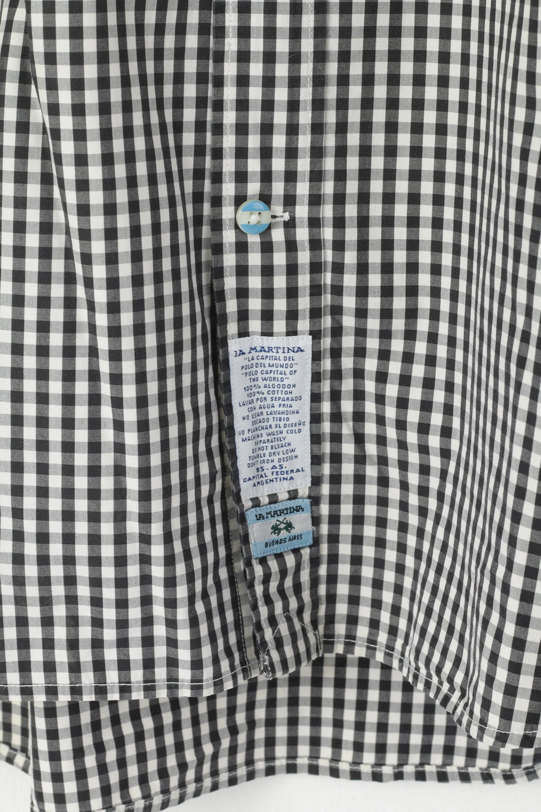 La Martina Men XXL Casual Shirt Black & White Cotton Check Long Sleeve Top