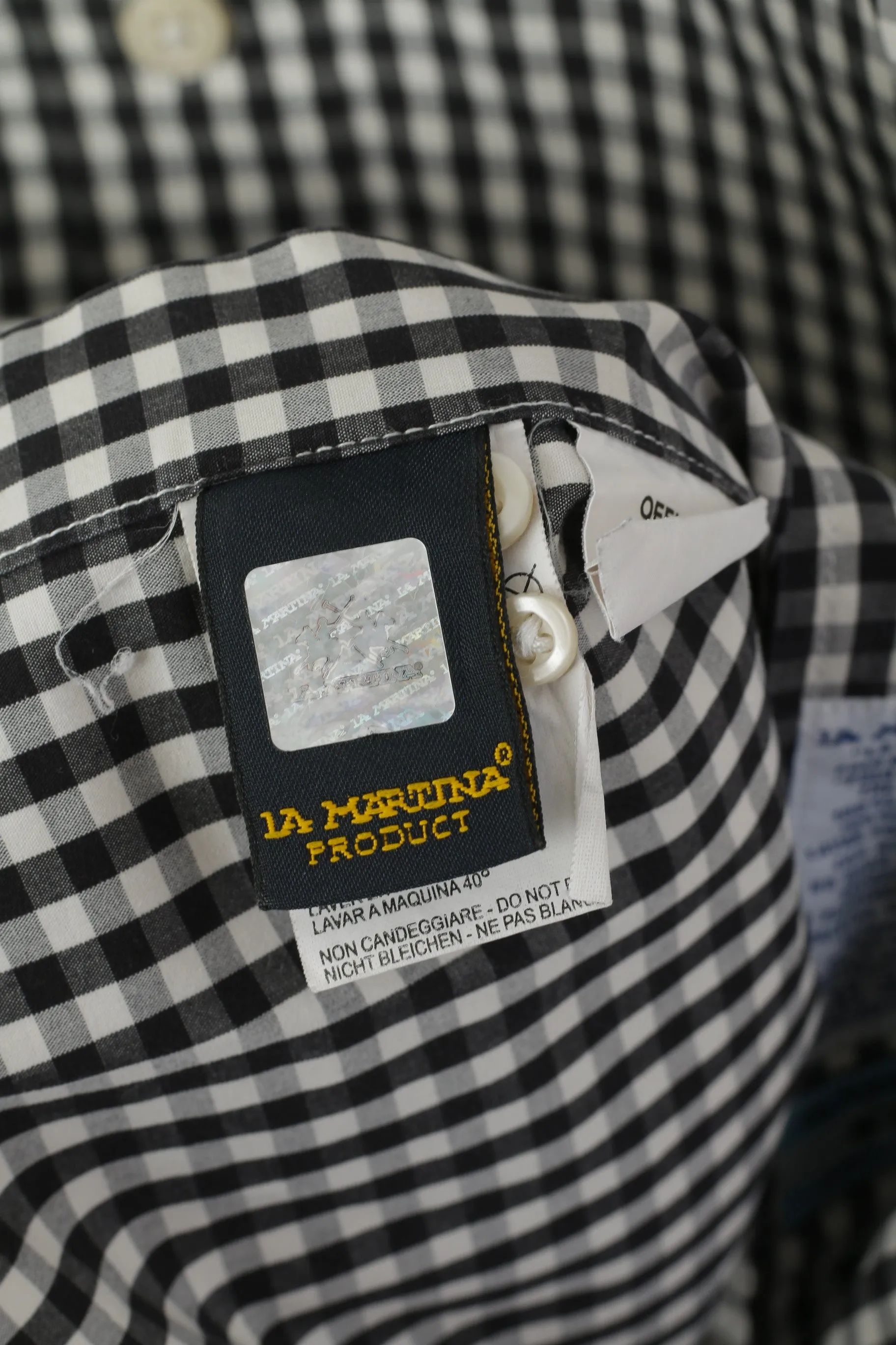 La Martina Men XXL Casual Shirt Black & White Cotton Check Long Sleeve Top