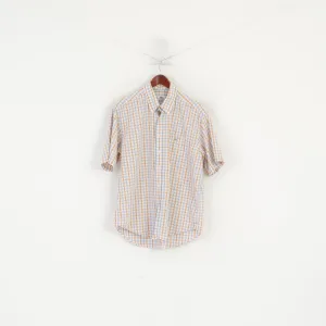 Lacoste Men 44 L Casual Shirt Blue Orange Check Cotton Long Sleeve Top