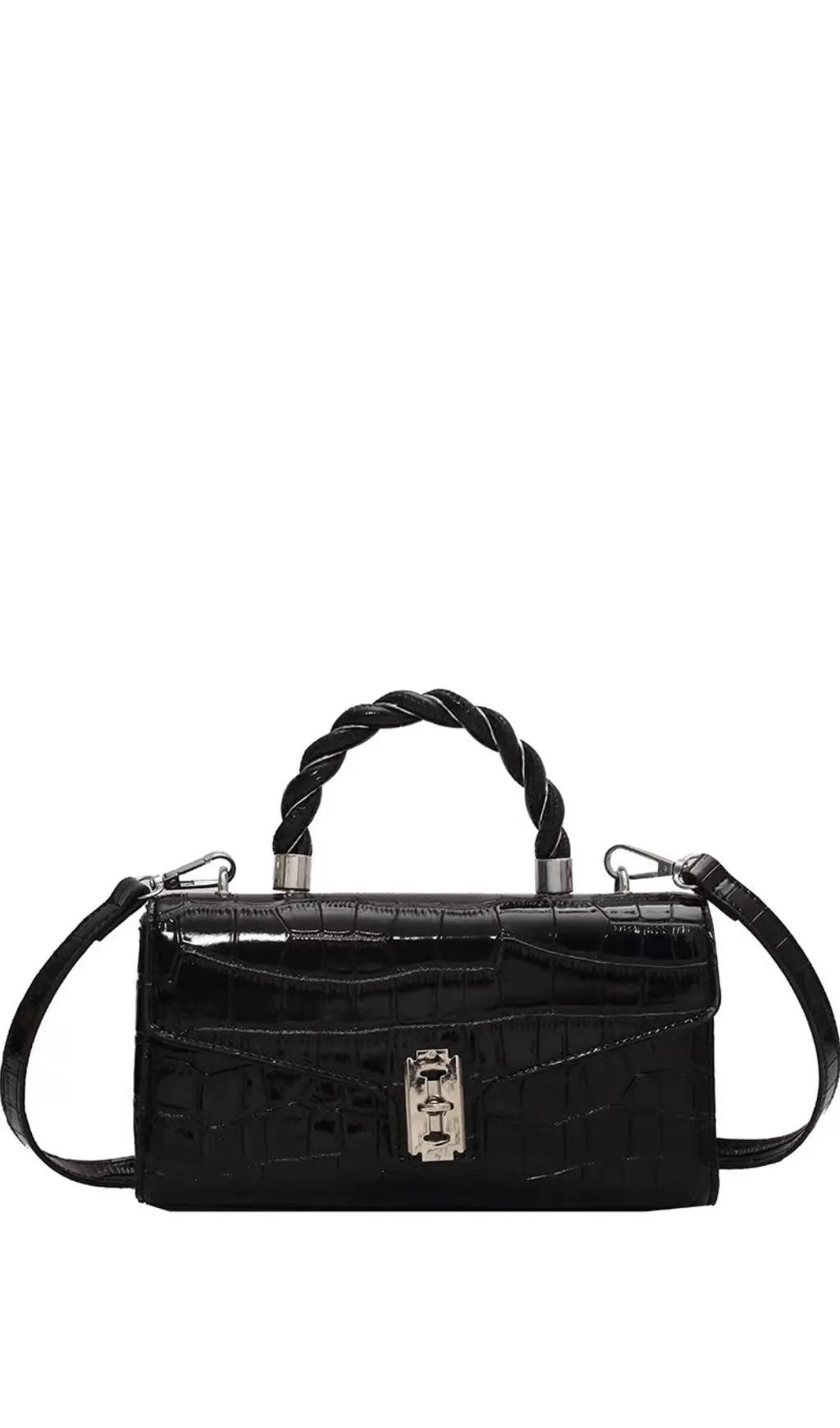 LACQUERED CROCODILE PATTERN TWIST TOTE SMALL SQUARE BAG Gloria Lanvin