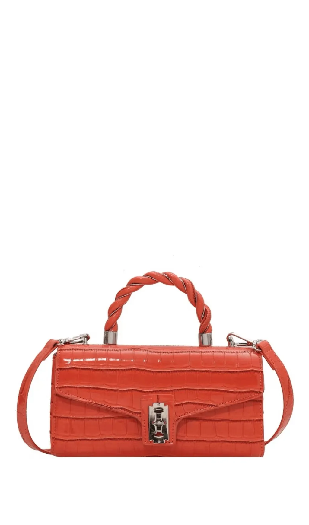 LACQUERED CROCODILE PATTERN TWIST TOTE SMALL SQUARE BAG Gloria Lanvin