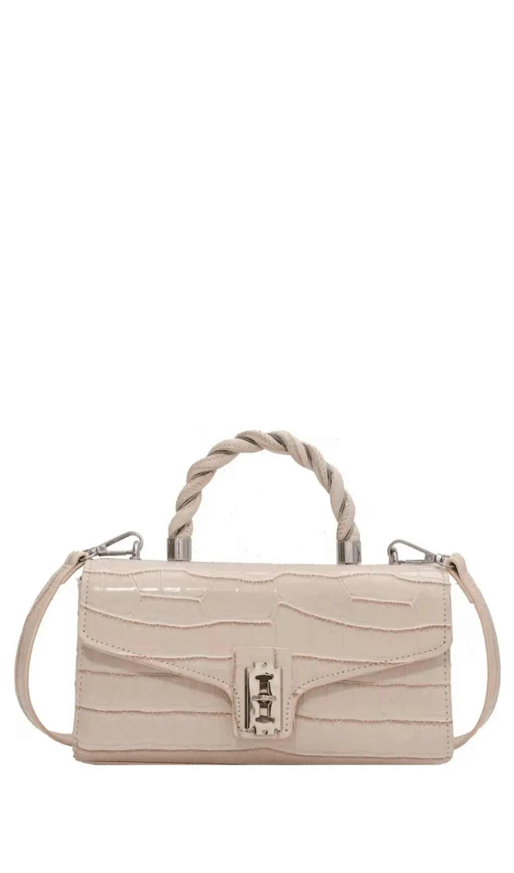 LACQUERED CROCODILE PATTERN TWIST TOTE SMALL SQUARE BAG Gloria Lanvin