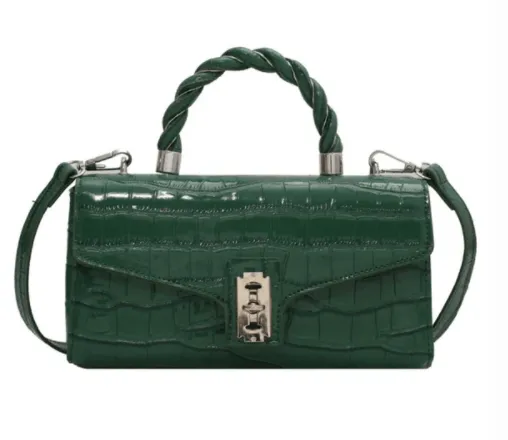 LACQUERED CROCODILE PATTERN TWIST TOTE SMALL SQUARE BAG Gloria Lanvin