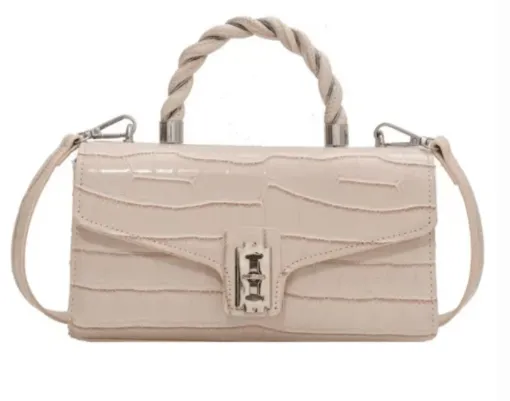 LACQUERED CROCODILE PATTERN TWIST TOTE SMALL SQUARE BAG Gloria Lanvin