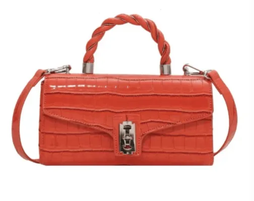 LACQUERED CROCODILE PATTERN TWIST TOTE SMALL SQUARE BAG Gloria Lanvin
