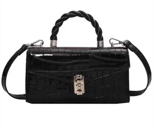 LACQUERED CROCODILE PATTERN TWIST TOTE SMALL SQUARE BAG Gloria Lanvin