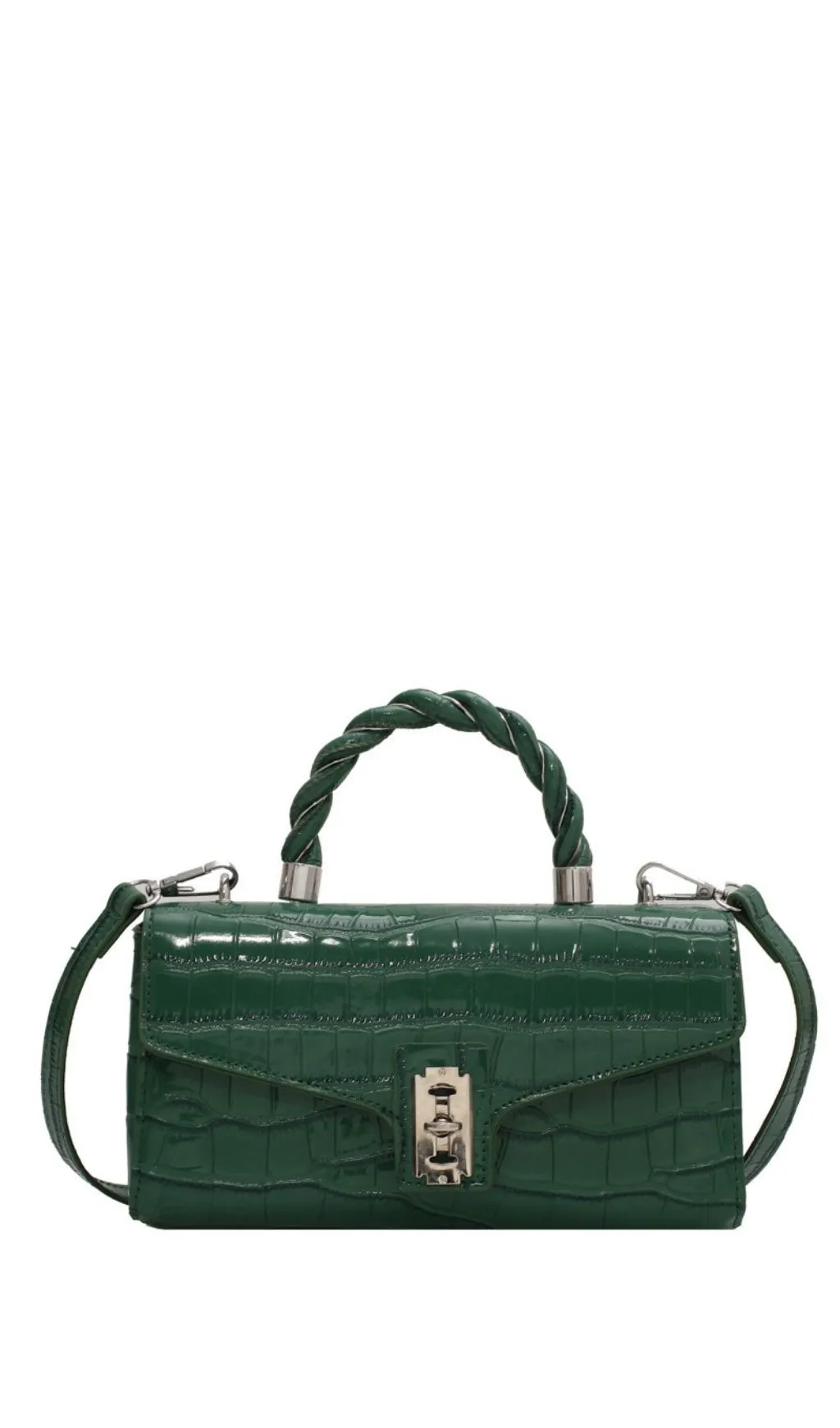 LACQUERED CROCODILE PATTERN TWIST TOTE SMALL SQUARE BAG Gloria Lanvin