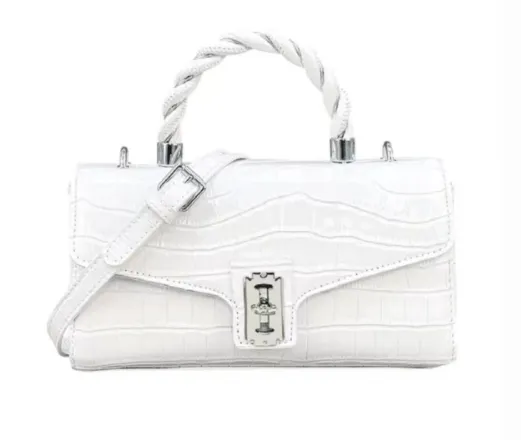 LACQUERED CROCODILE PATTERN TWIST TOTE SMALL SQUARE BAG Gloria Lanvin