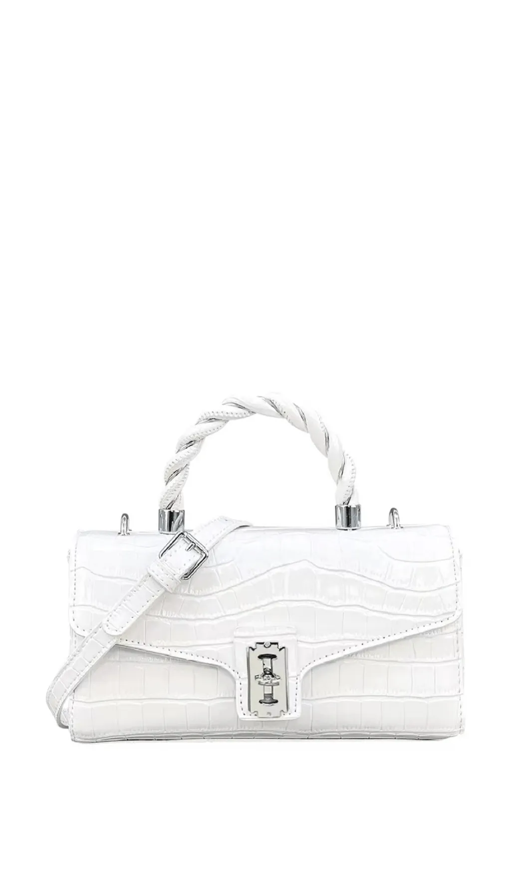 LACQUERED CROCODILE PATTERN TWIST TOTE SMALL SQUARE BAG Gloria Lanvin