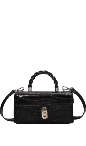 LACQUERED CROCODILE PATTERN TWIST TOTE SMALL SQUARE BAG Gloria Lanvin