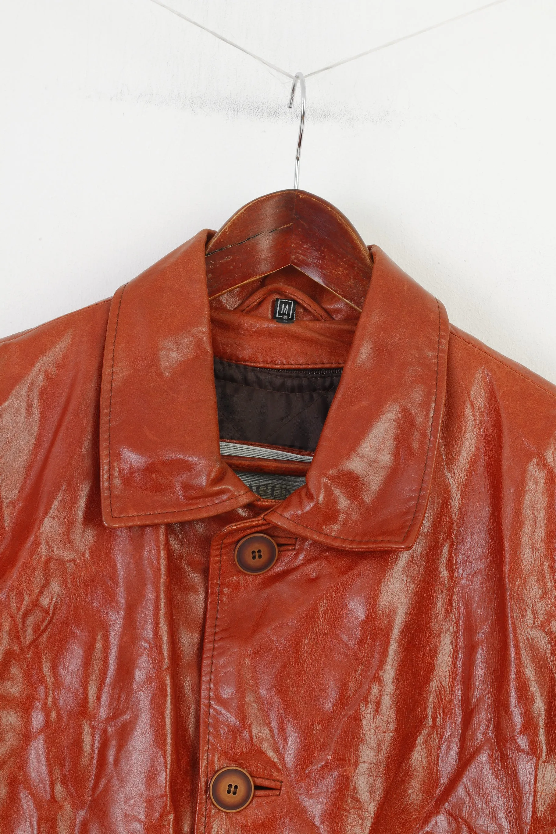 Laguna Men M Leather Jacket Brick Shiny Streetwear Vintage Padded Removable Lining Top