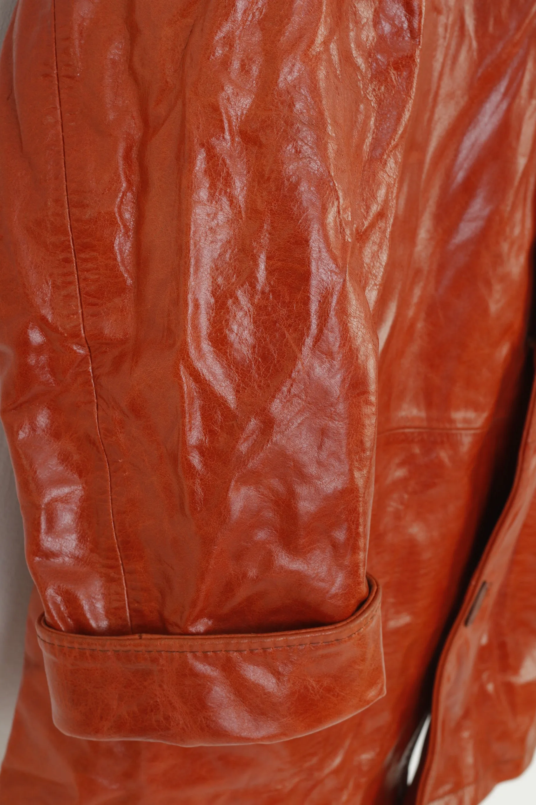 Laguna Men M Leather Jacket Brick Shiny Streetwear Vintage Padded Removable Lining Top