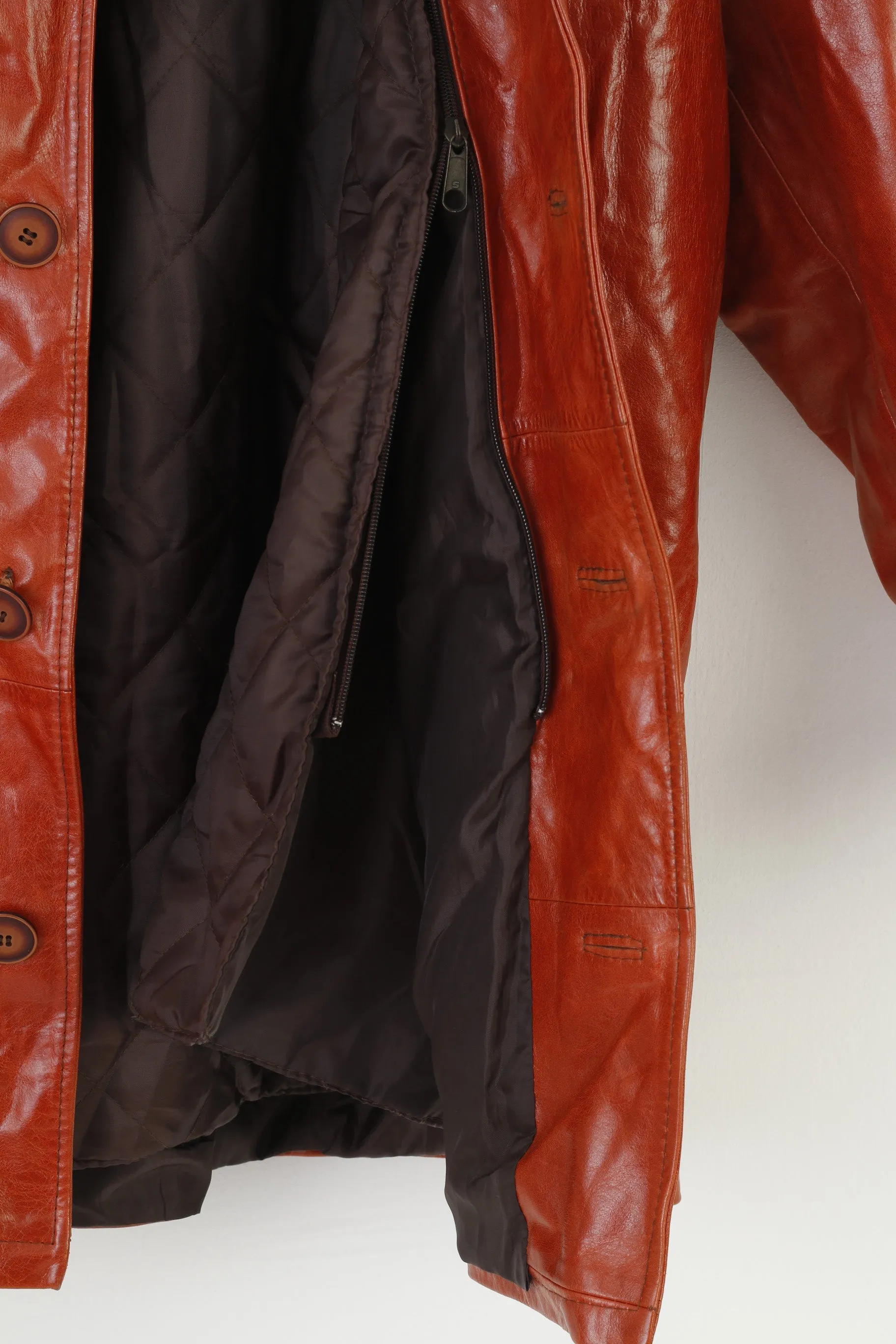Laguna Men M Leather Jacket Brick Shiny Streetwear Vintage Padded Removable Lining Top