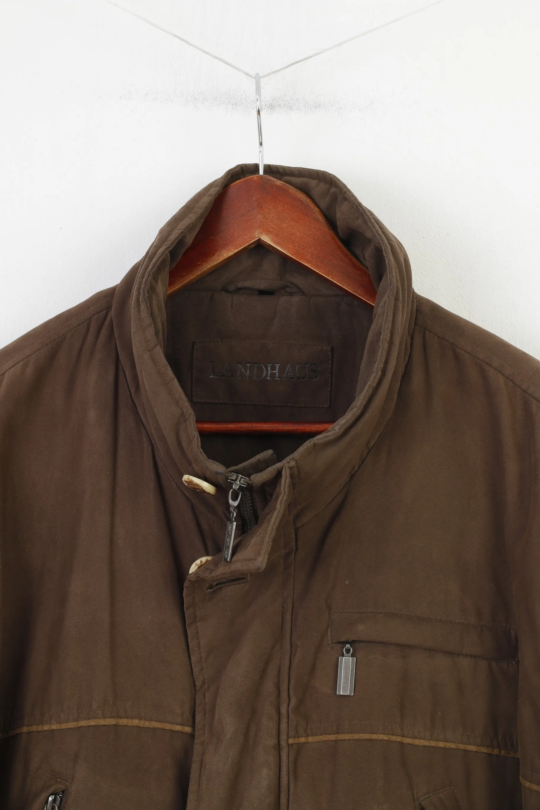 Landhaus Men 56 XL Jacket Brown Full Zipper C&A Collar Vintage Padded  Top