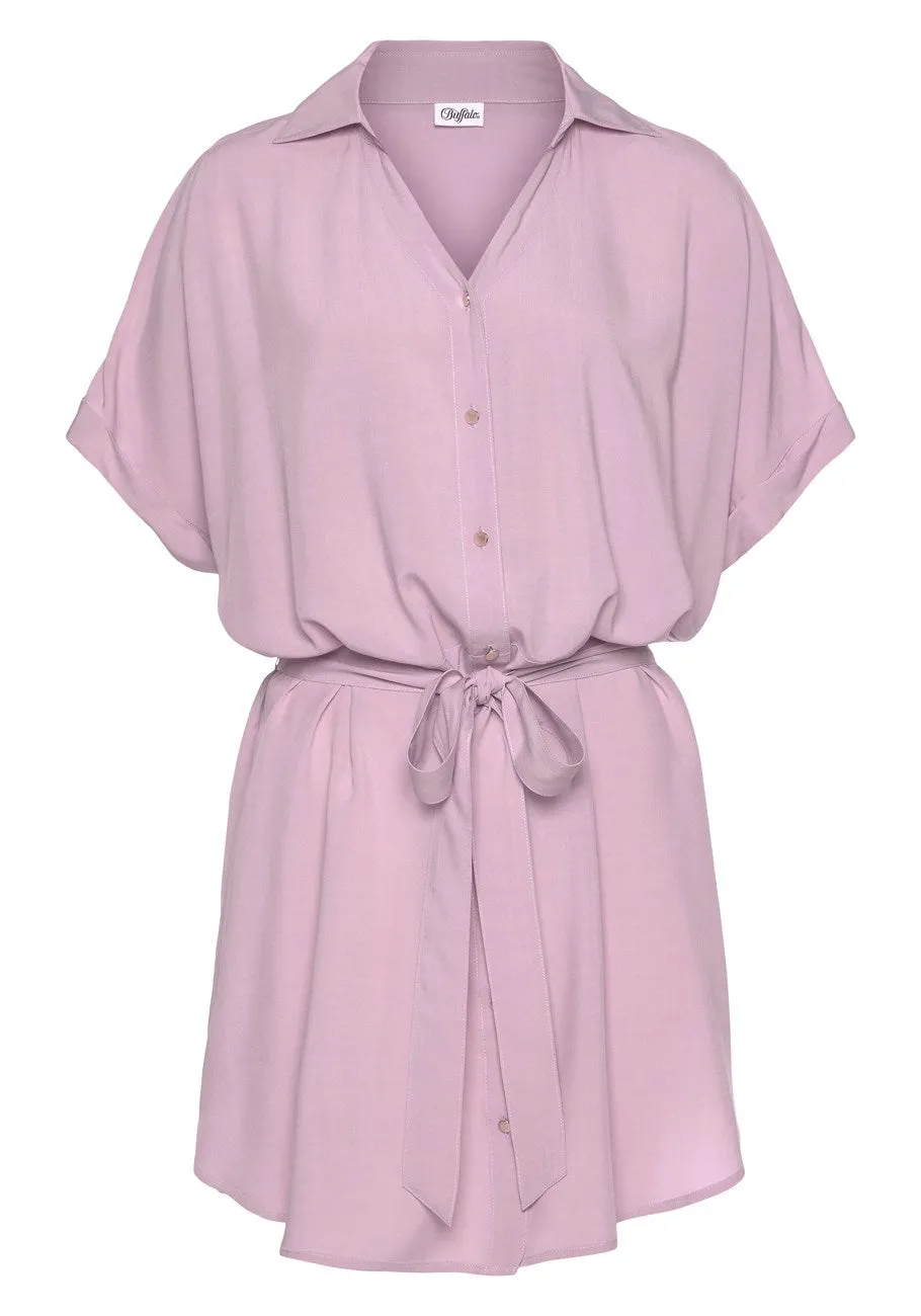 LASCANA Short Sleeve Shirt Dress White Women Gold-Colored Buttons v-Neck