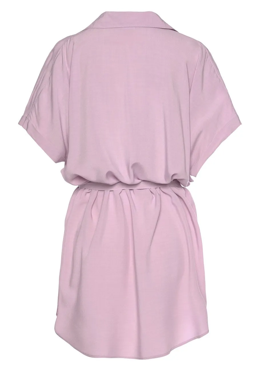 LASCANA Short Sleeve Shirt Dress White Women Gold-Colored Buttons v-Neck