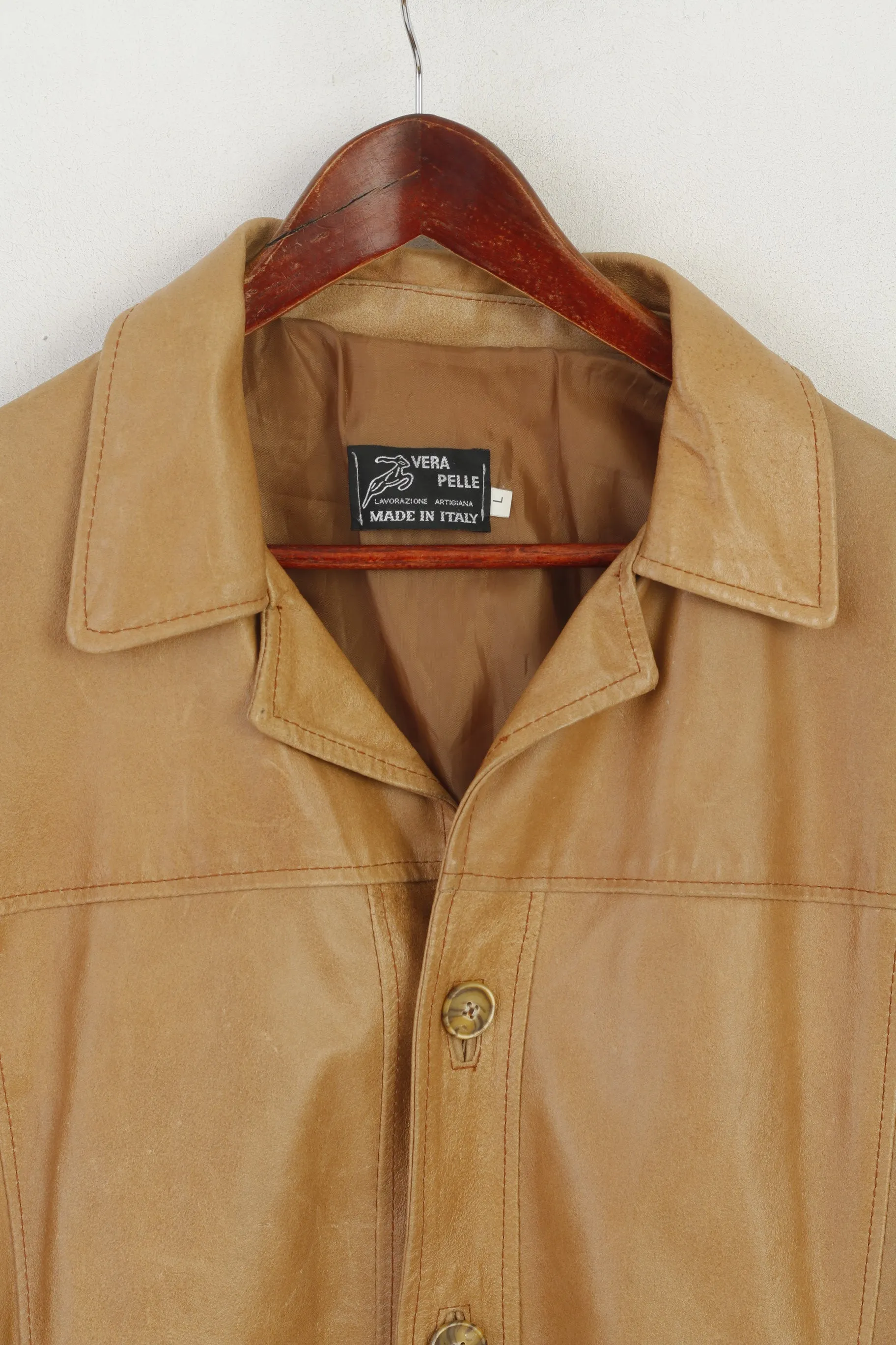 Lavorazione Artigiana Men L (M) Leather Jacket Camel Leather Made in Italy Classic Vintage Top