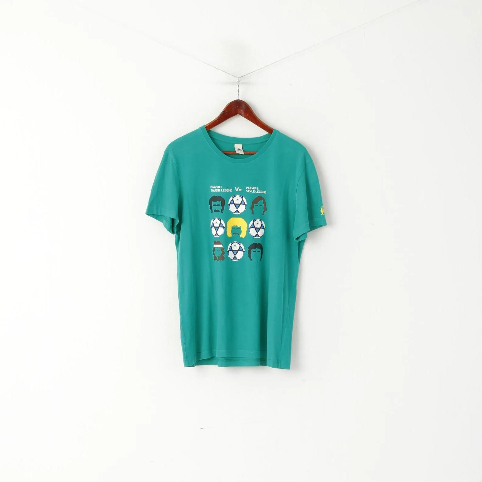 Le Coq Sportif Men L T- Shirt Green Cotton Football Talent Legend Graphic Top