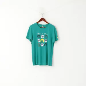 Le Coq Sportif Men L T- Shirt Green Cotton Football Talent Legend Graphic Top
