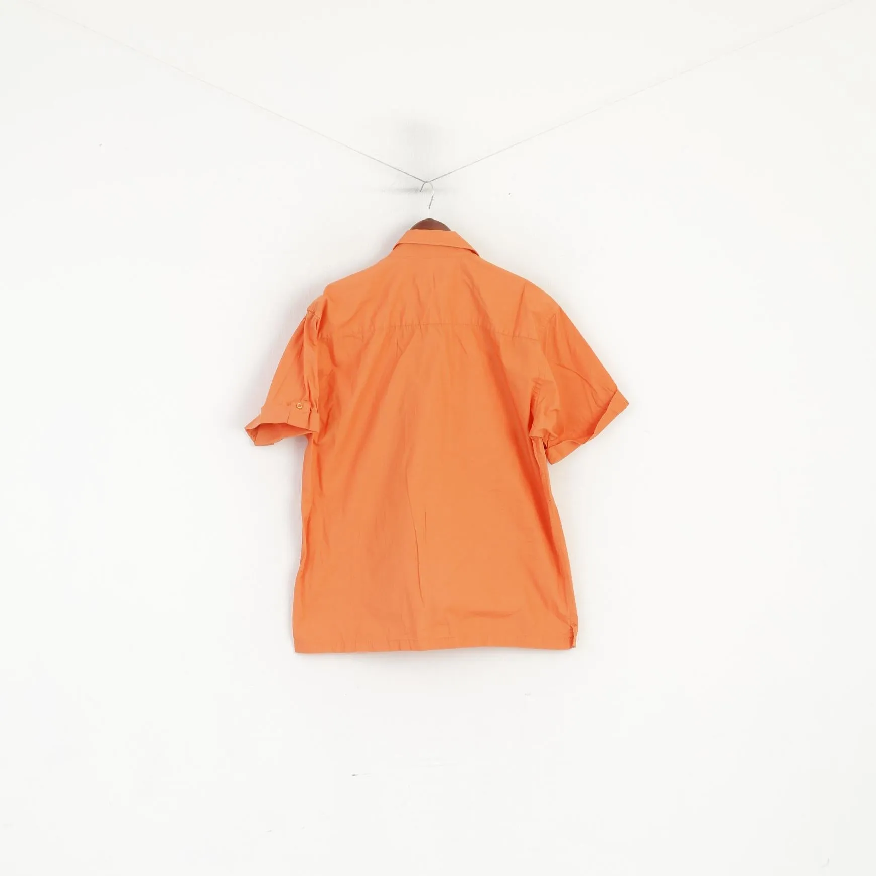 Le Frog Men M Casual Shirt Orange Cotton Durable Quality Short Sleeve Top