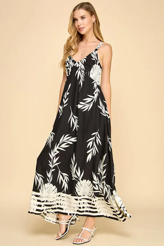 LEAF PRINT MAXI SUNDRESS