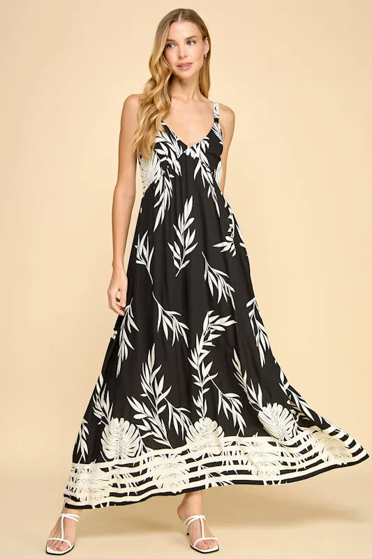 LEAF PRINT MAXI SUNDRESS