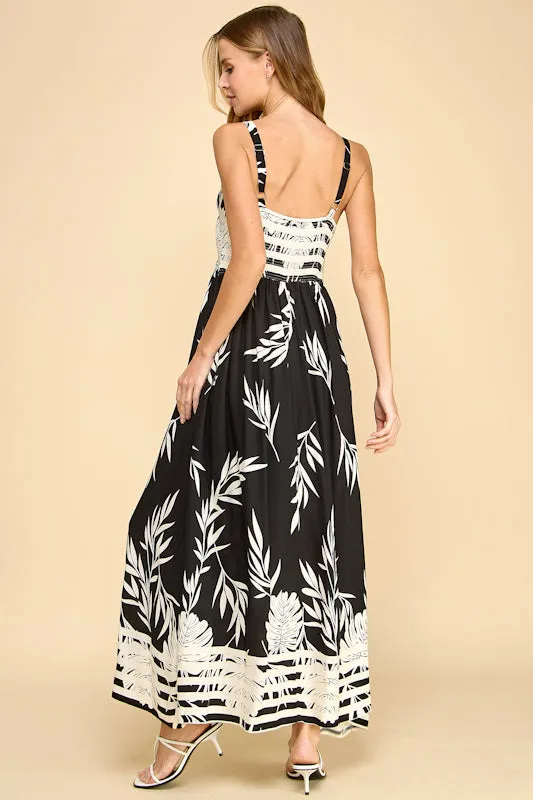 LEAF PRINT MAXI SUNDRESS