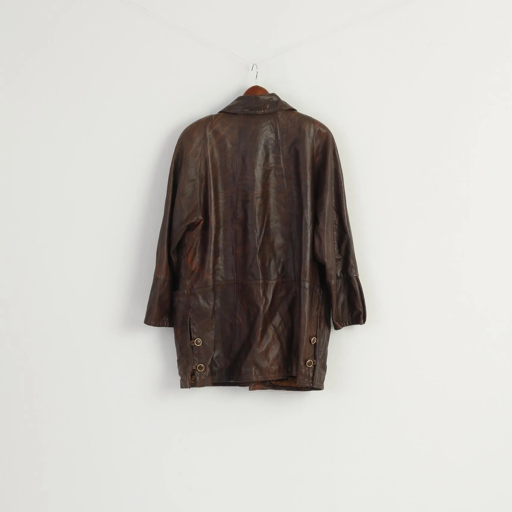 Leather Stil Confezioni Women L Jacket Brown Soft Leather Shoulder Pads Gold Buttons