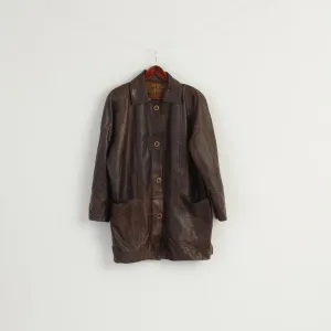 Leather Stil Confezioni Women L Jacket Brown Soft Leather Shoulder Pads Gold Buttons