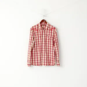 Lee Men XL Casual Shirt Red Cotton Check Popper Buttons Long Sleeve Bull Top