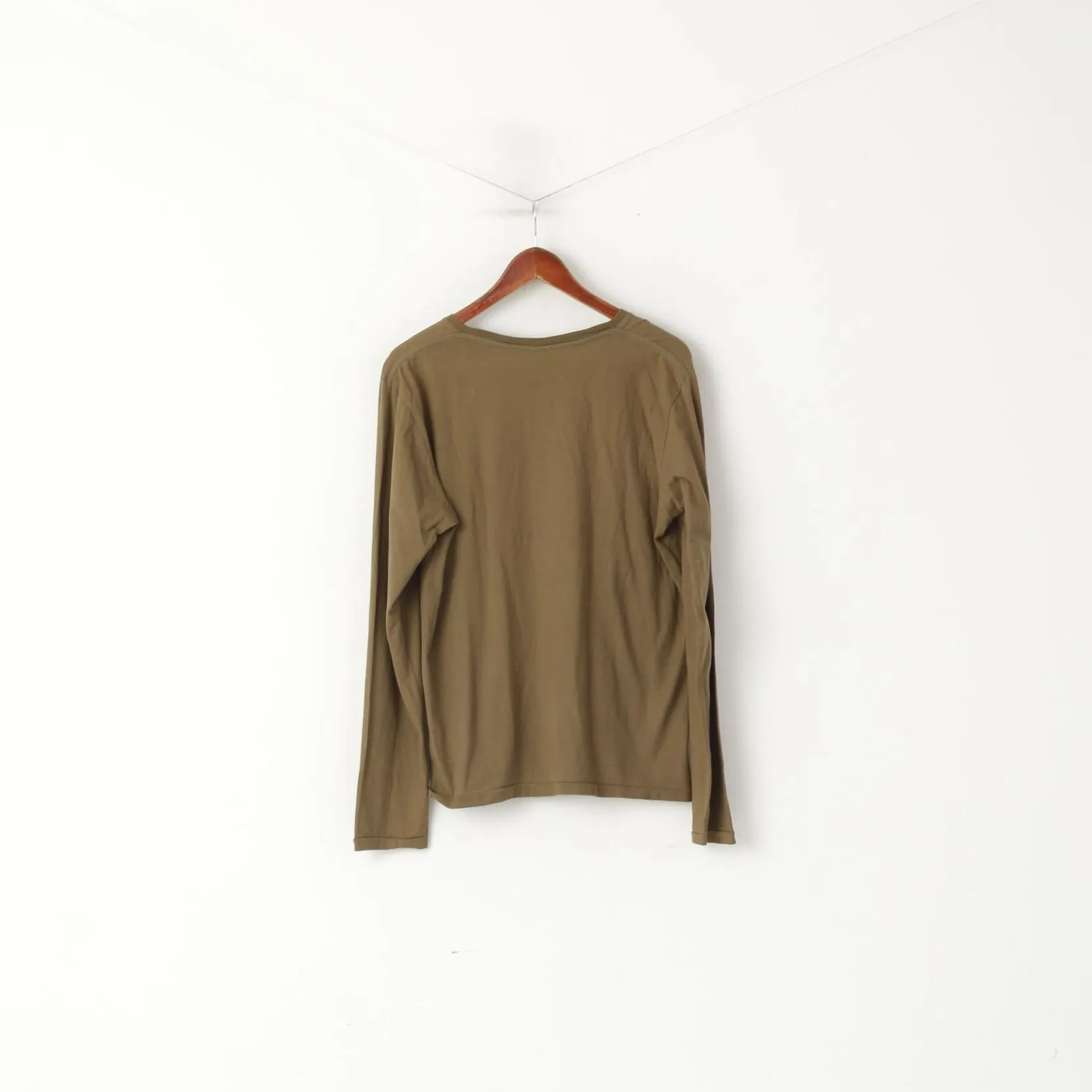 Lee Men XL Long Sleeved Shirt Khaki Cotton Logo Crew Neck Stretch Top