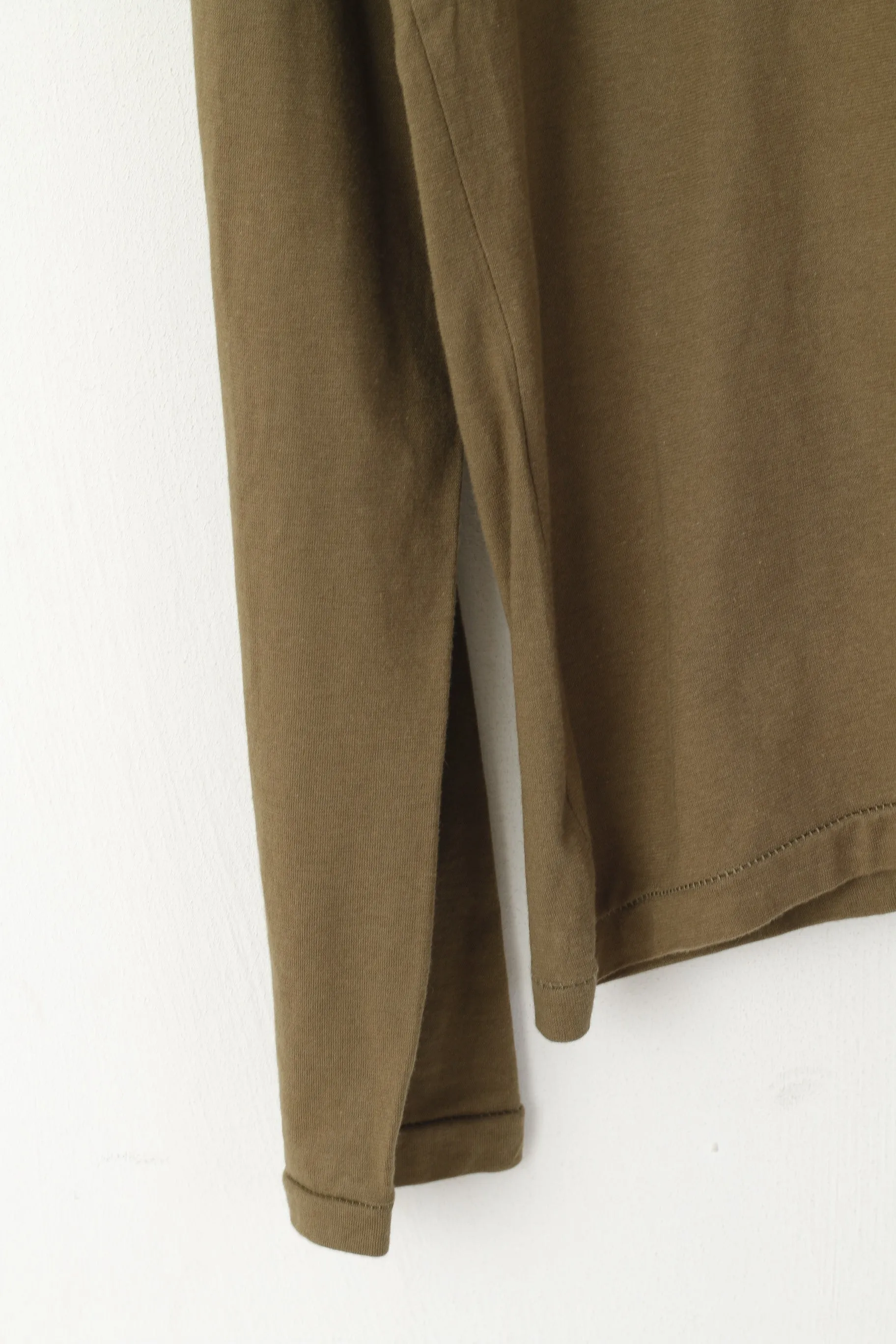 Lee Men XL Long Sleeved Shirt Khaki Cotton Logo Crew Neck Stretch Top