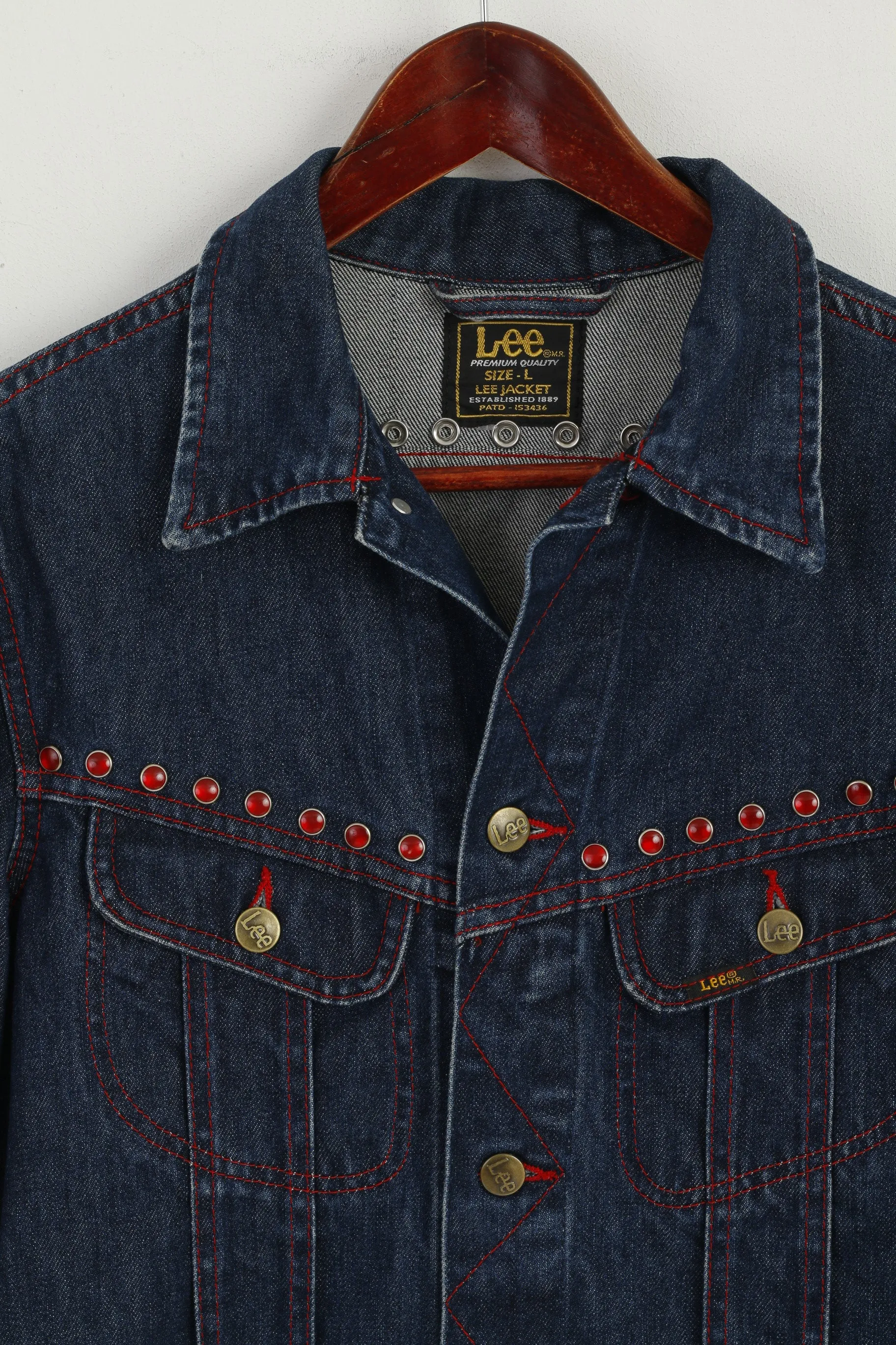Lee Premium Quality Women L (M) Denim Jacket navy Jeans Slim Cotton Detailed Top