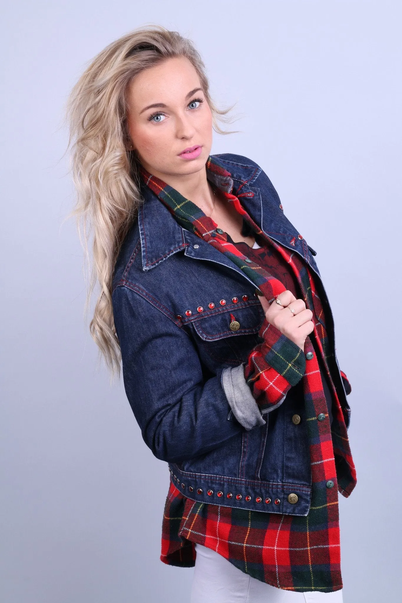 Lee Premium Quality Women L (M) Denim Jacket navy Jeans Slim Cotton Detailed Top