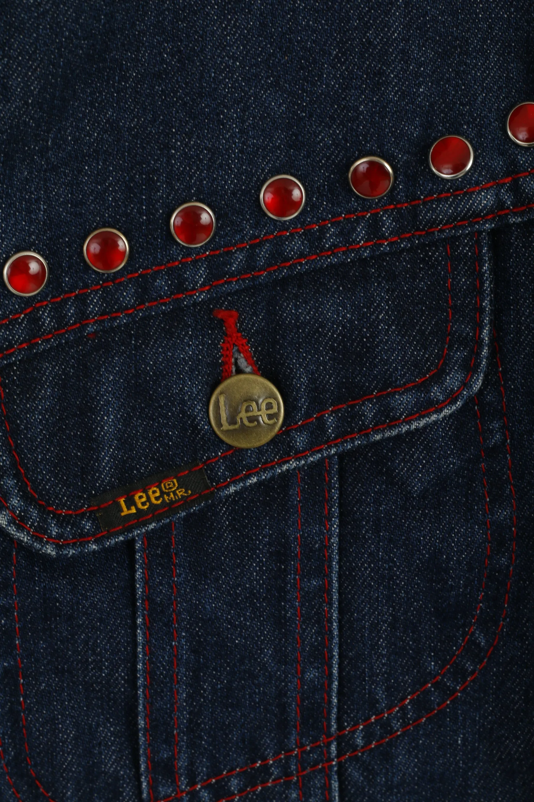 Lee Premium Quality Women L (M) Denim Jacket navy Jeans Slim Cotton Detailed Top
