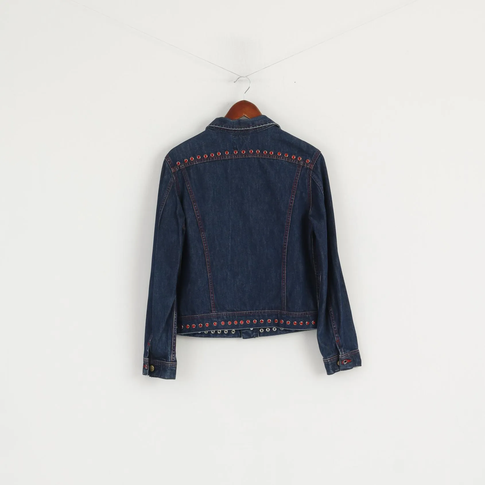 Lee Premium Quality Women L (M) Denim Jacket navy Jeans Slim Cotton Detailed Top